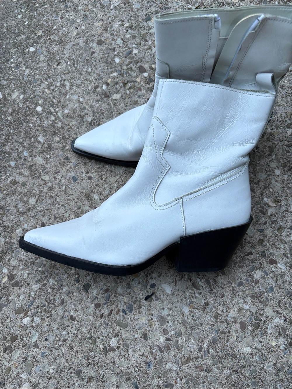 White Western-Inspired Leather Ankle Boots